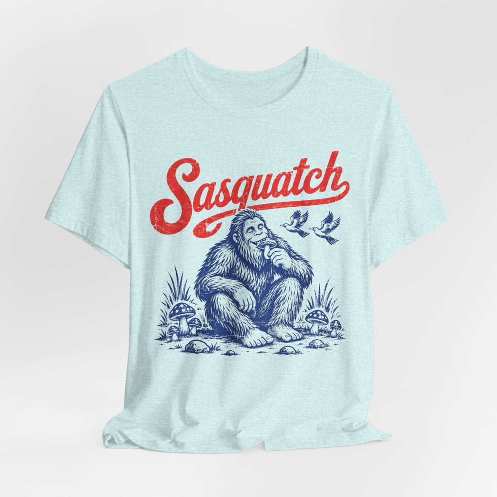 Vintage Sasquatch Woodland T-Shirt in Athletic Heather - vintage naturalist Bigfoot engraving graphic tee, Barely Outdoorsy Bella Canvas 3001