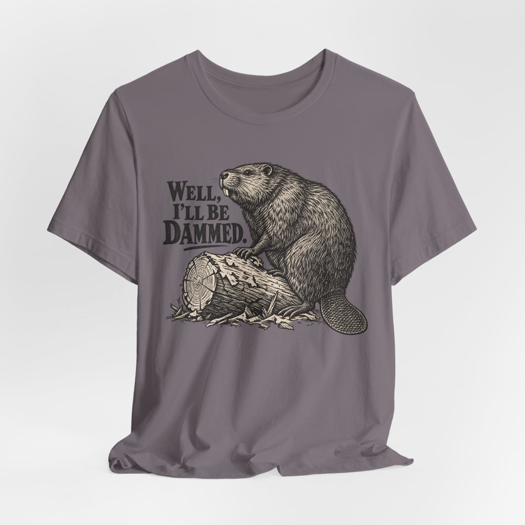 Well I'll Be Dammed Beaver T-Shirt in Vintage White - funny beaver dam pun graphic tee, Barely Outdoorsy