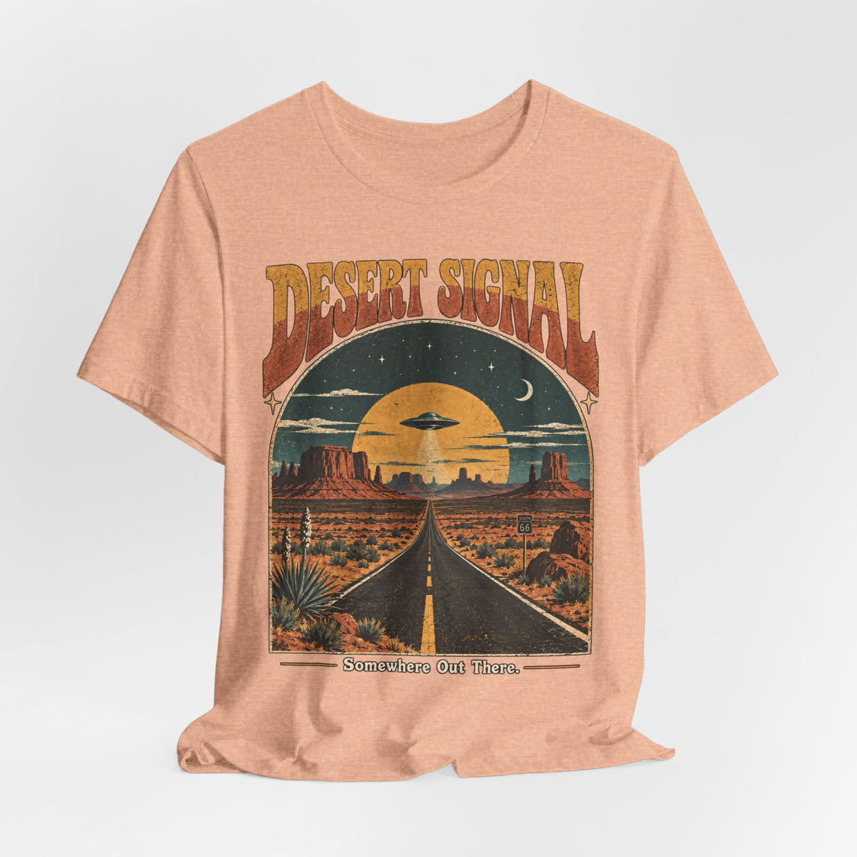 Desert Signal UFO Highway Tee in Navy - retro UFO desert highway shirt, Barely Outdoorsy Bella Canvas 3001