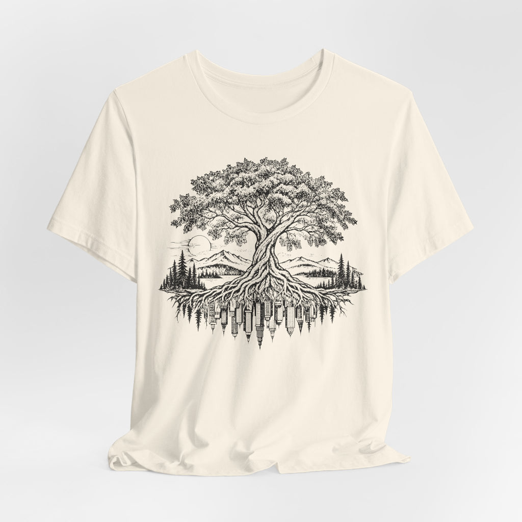 Urban Roots Tree T-Shirt in Heather Peach - botanical urban roots tree graphic tee, Barely Outdoorsy Bella Canvas