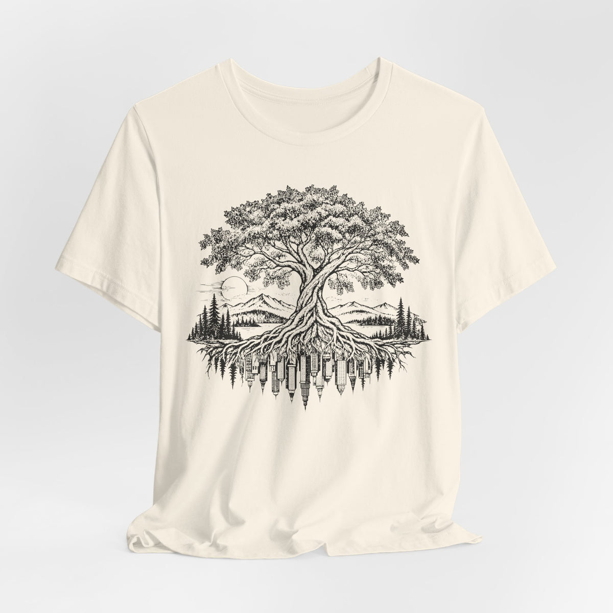 Urban Roots Tree T-Shirt in Heather Peach - botanical urban roots tree graphic tee, Barely Outdoorsy Bella Canvas