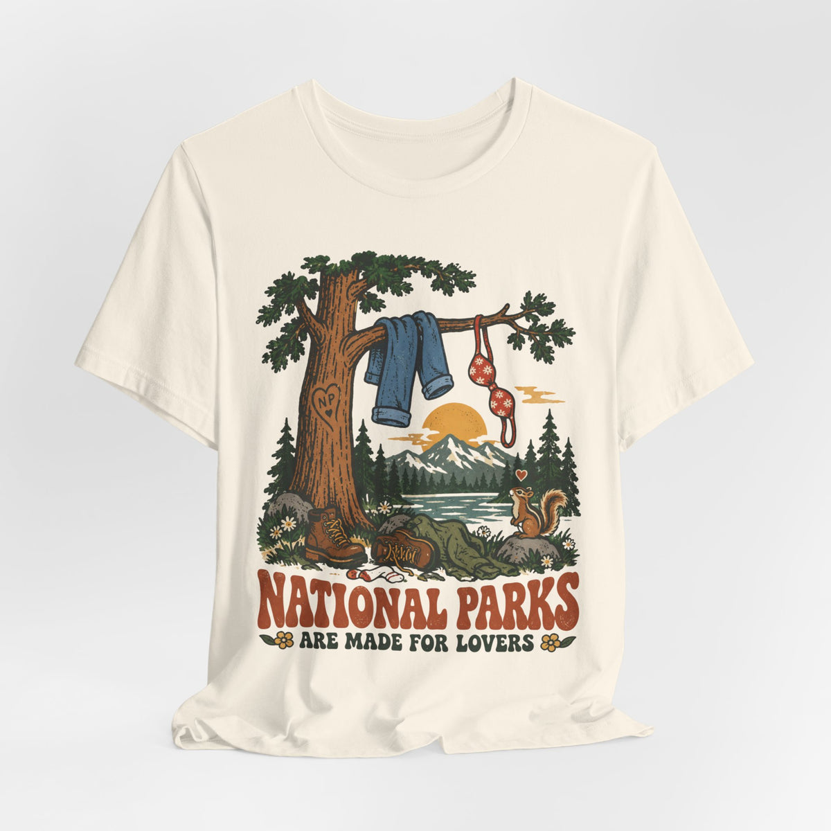 National Parks Are Made For Lovers Tee in Pink - funny couples hiking humor shirt, Barely Outdoorsy