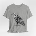 Vulture Woodcut T-Shirt in White detail - vintage vulture woodcut close-up graphic, Barely Outdoorsy Bella Canvas