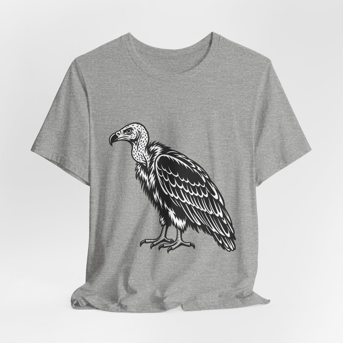 Vulture Woodcut T-Shirt in White detail - vintage vulture woodcut close-up graphic, Barely Outdoorsy Bella Canvas