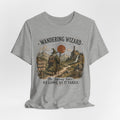 Wandering Wizard Fantasy Hiking T-Shirt in Athletic Heather - fantasy wizard hiking nature graphic tee, Barely Outdoorsy Bella Canvas 3001