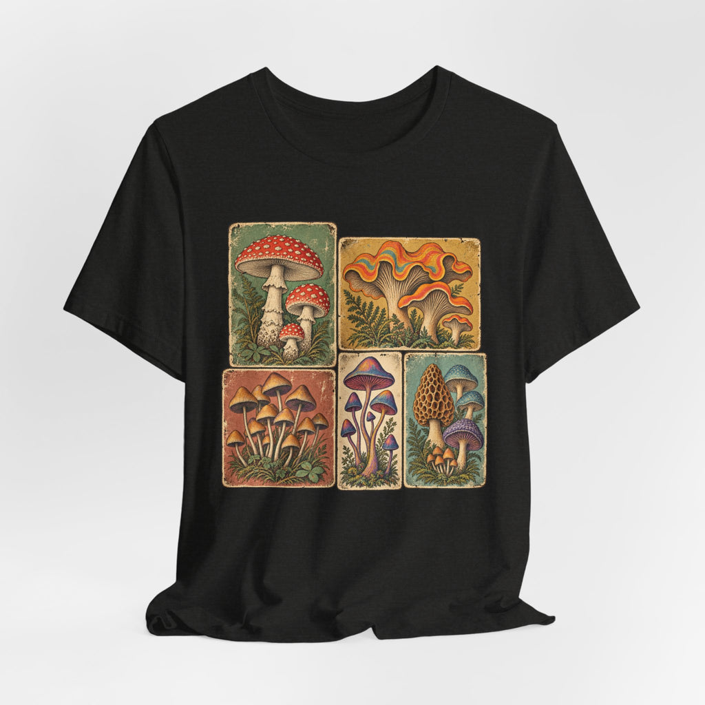Favorite Mushroom Cards T-Shirt in Heather Olive - goblincore psychedelic mushroom card deck fungi graphic tee, Barely Outdoorsy
