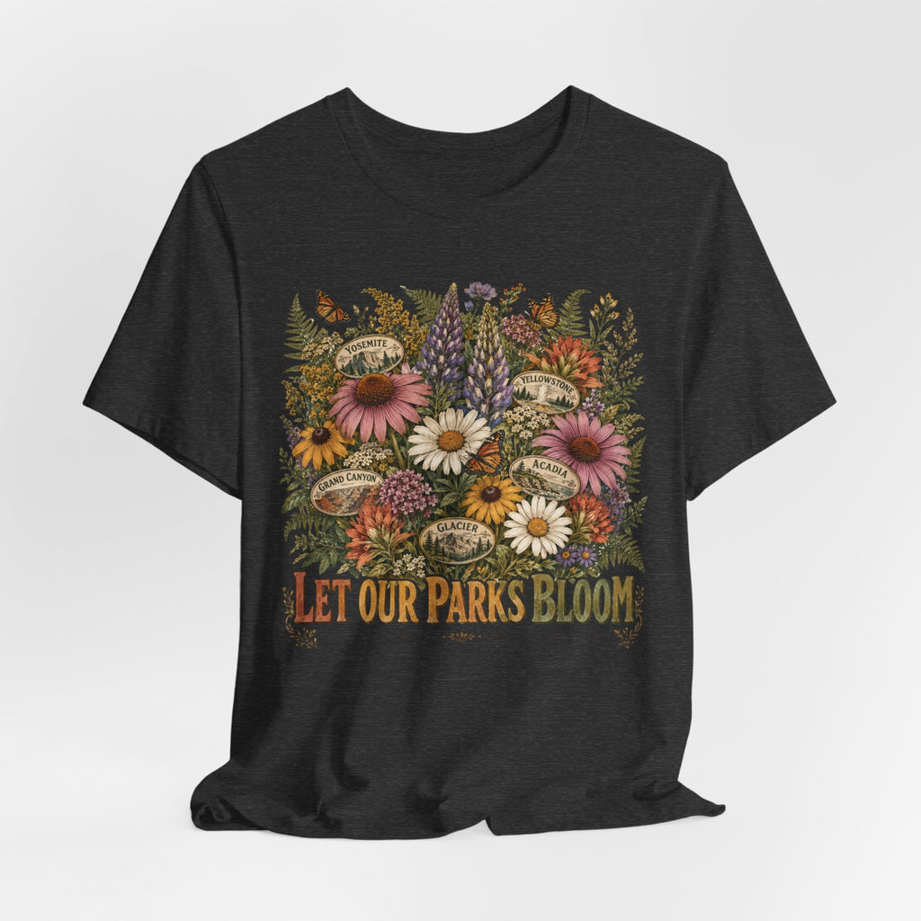 Let Our Parks Bloom T-Shirt in Mauve - botanical wildflower park badge graphic tee, Barely Outdoorsy