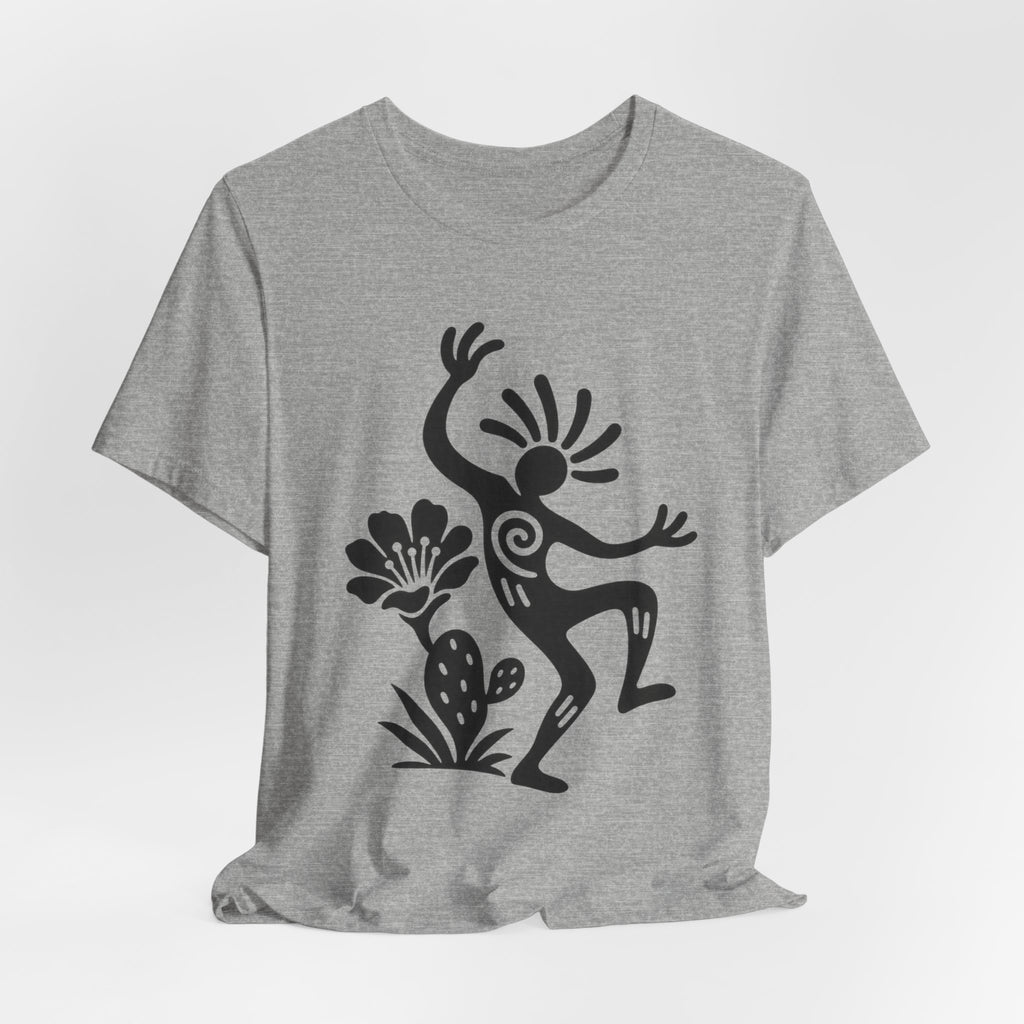 Sun Dancer Petroglyph Tee flat lay Athletic Heather - unisex crew neck petroglyph graphic tee, Barely Outdoorsy