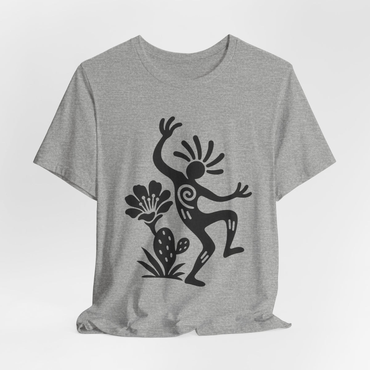Sun Dancer Petroglyph Tee flat lay Athletic Heather - unisex crew neck petroglyph graphic tee, Barely Outdoorsy