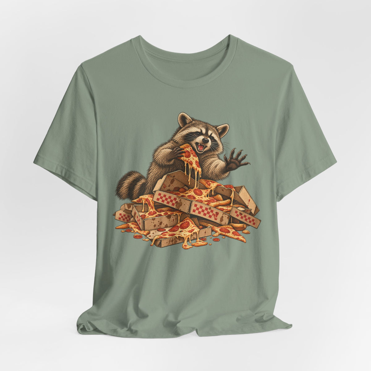 Feral Pizza Raccoon T-Shirt in Black Heather - funny goblincore feral pizza raccoon humor graphic tee, Barely Outdoorsy