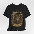Potion Gremlin Tee in Black worn shot - funny goblincore chaos gremlin shirt, Barely Outdoorsy