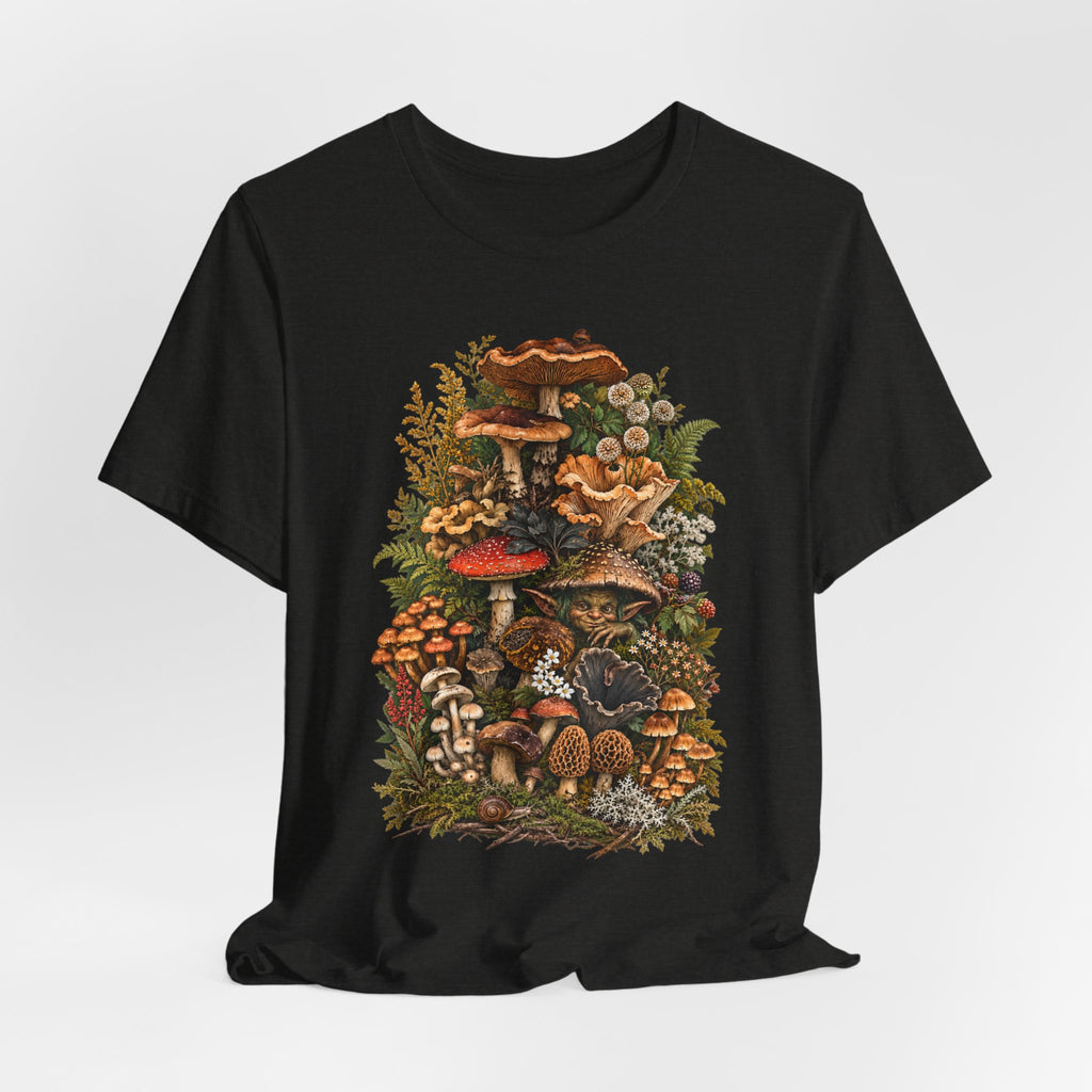 Mushroom Goblin Botanical Forager T-Shirt in Heather Peach - goblincore mushroom goblin graphic tee, Barely Outdoorsy
