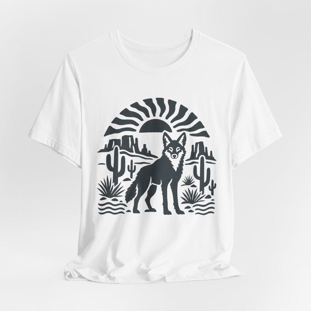 Desert Coyote Minimalist Southwest T-Shirt in Heather Green - minimalist Southwest desert coyote cactus graphic tee, Barely Outdoorsy