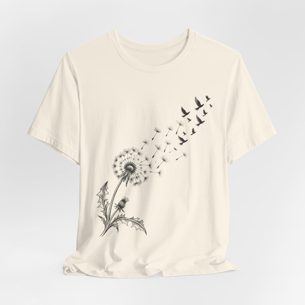 Dandelion Birds Wish T-Shirt in Athletic Heather - cottagecore botanical dandelion birds wish graphic tee, Barely Outdoorsy Bella Canvas 3001