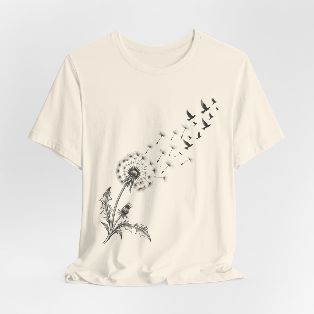 Dandelion Birds Wish T-Shirt in Athletic Heather - cottagecore botanical dandelion birds wish graphic tee, Barely Outdoorsy Bella Canvas 3001