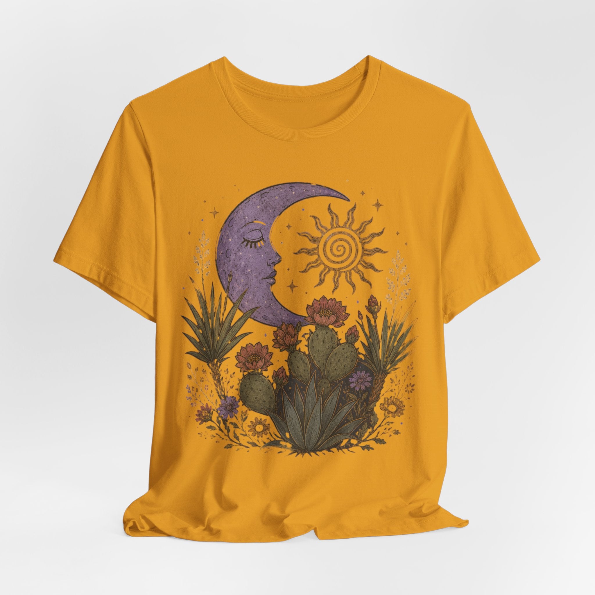 Desert Moon and Sun Botanical Tee in Heather True Royal - celestial desert moon sun botanical shirt, Barely Outdoorsy