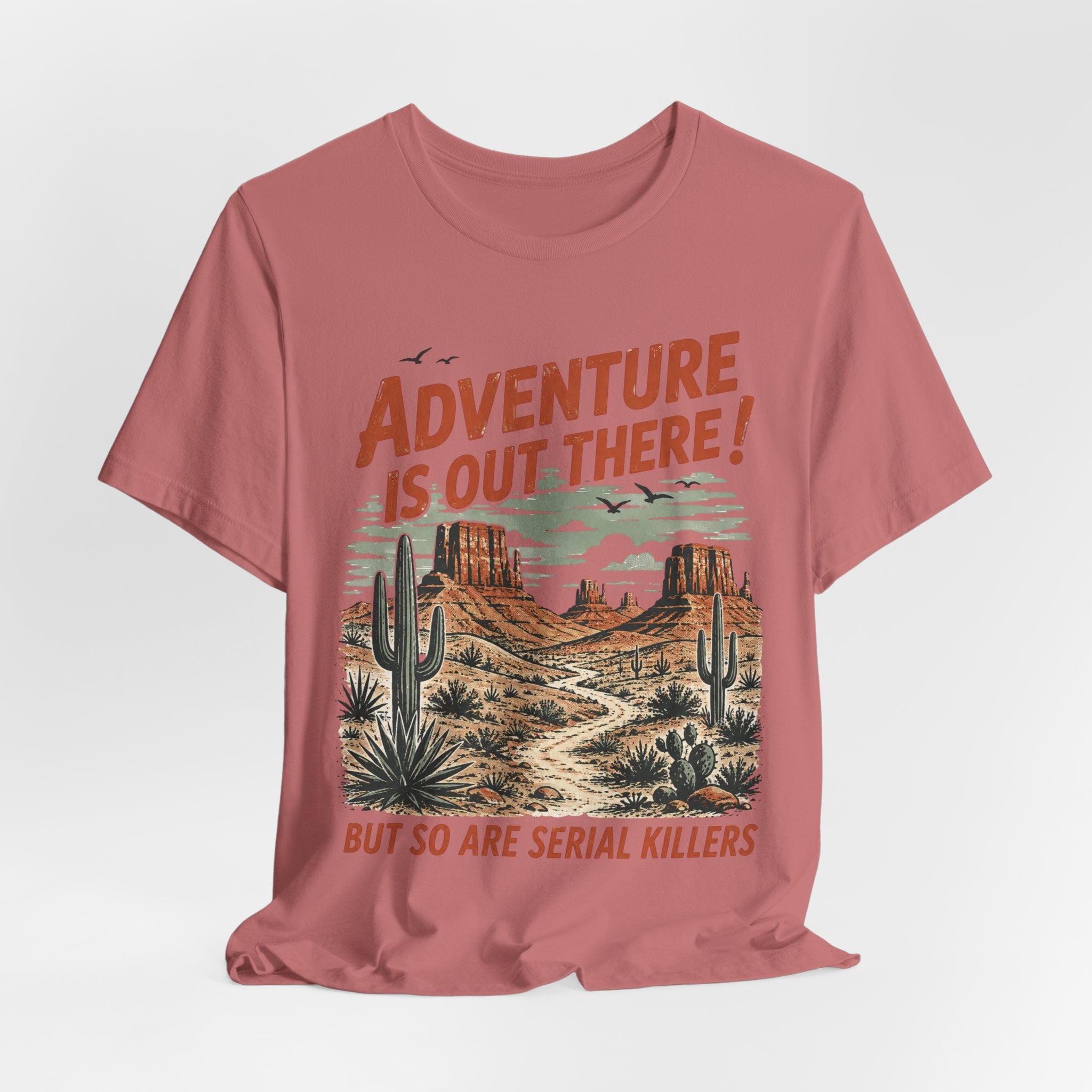 Adventure Is Out There Serial Killers T-Shirt in Navy - funny dark outdoor humor graphic tee, Barely Outdoorsy Bella Canvas