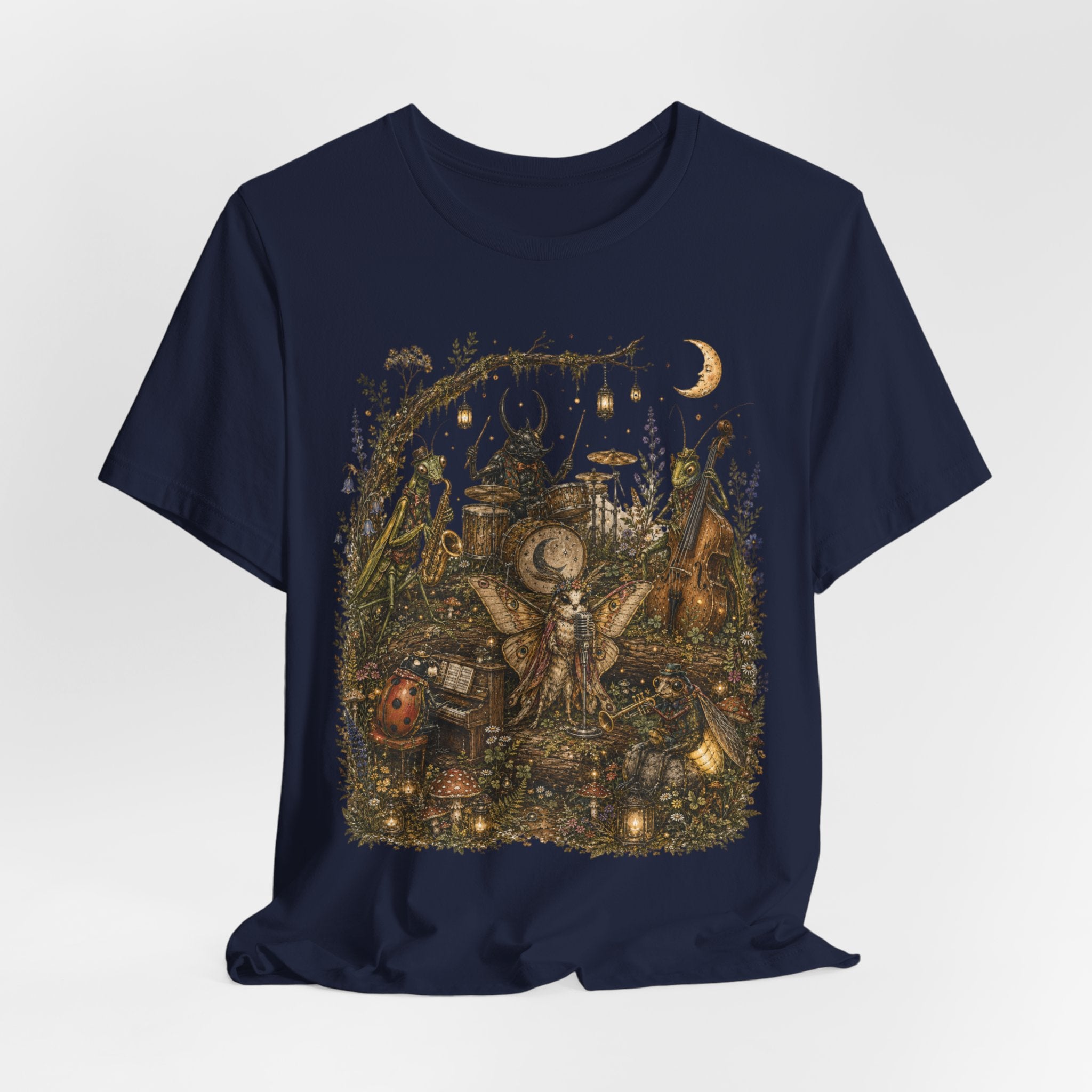 Bug Band Moonlight Concert Tee in Mauve - insect band moonlight humor shirt, Barely Outdoorsy Bella Canvas 3001