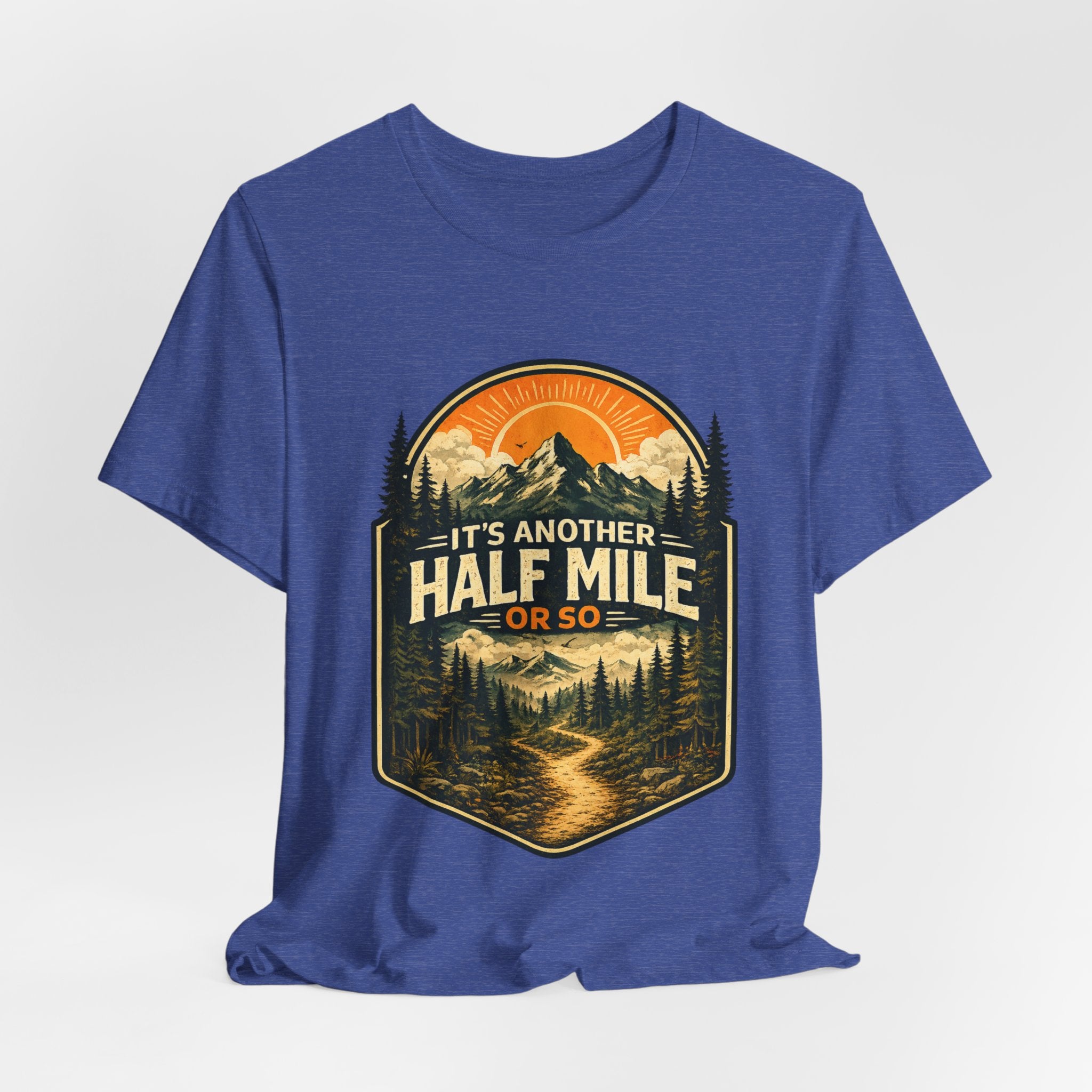 It's Another Half Mile Or So T-Shirt in Heather Peach - retro park badge mountain trail graphic tee, Bella Canvas 3001