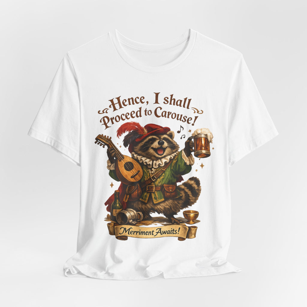 Raccoon Bard Tee in Black Heather - funny Renaissance raccoon RPG bard shirt, Barely Outdoorsy Bella Canvas 3001