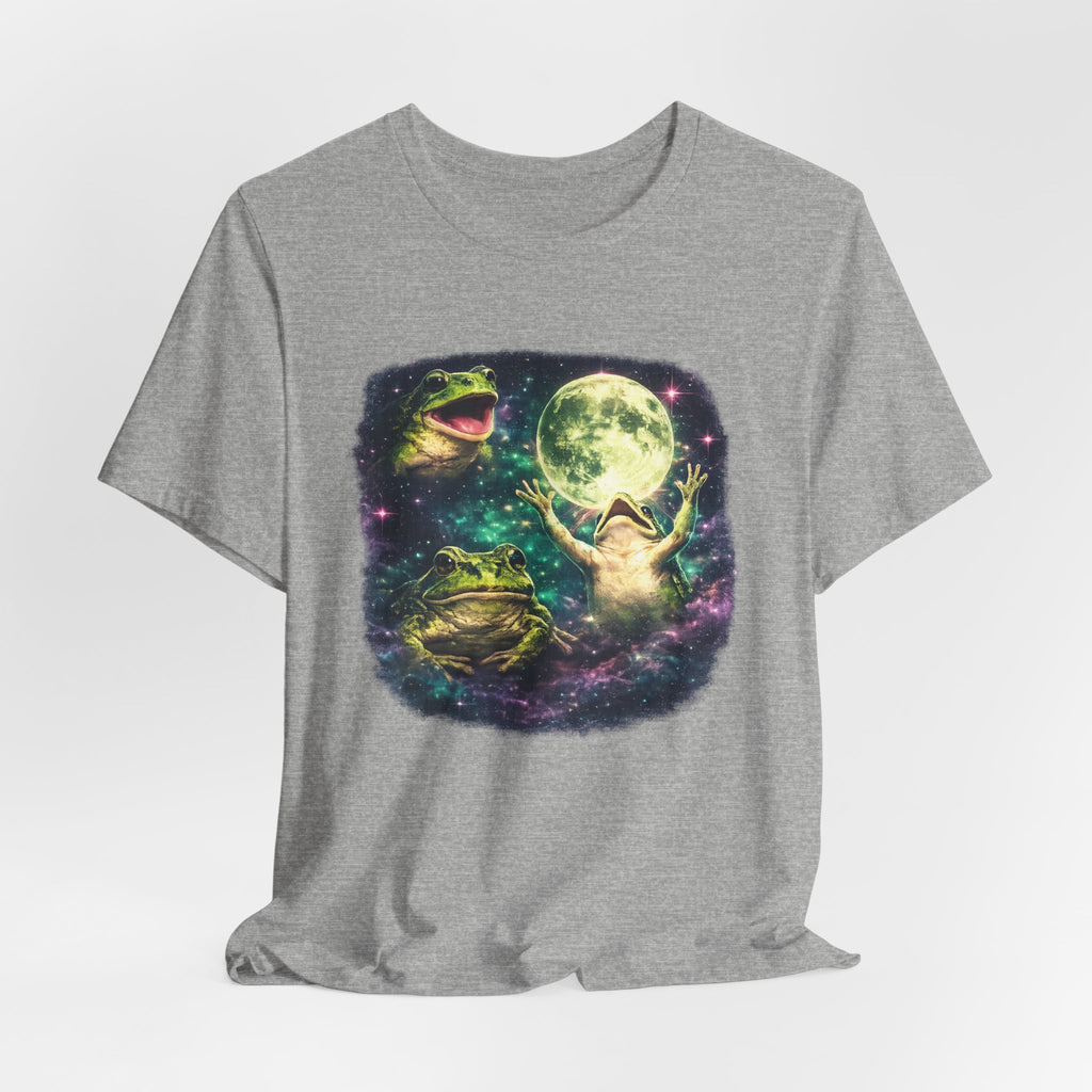 Three Frog Moon Tee in Heather Ice Blue - three frogs moon humor graphic shirt, Barely Outdoorsy Bella Canvas 3001