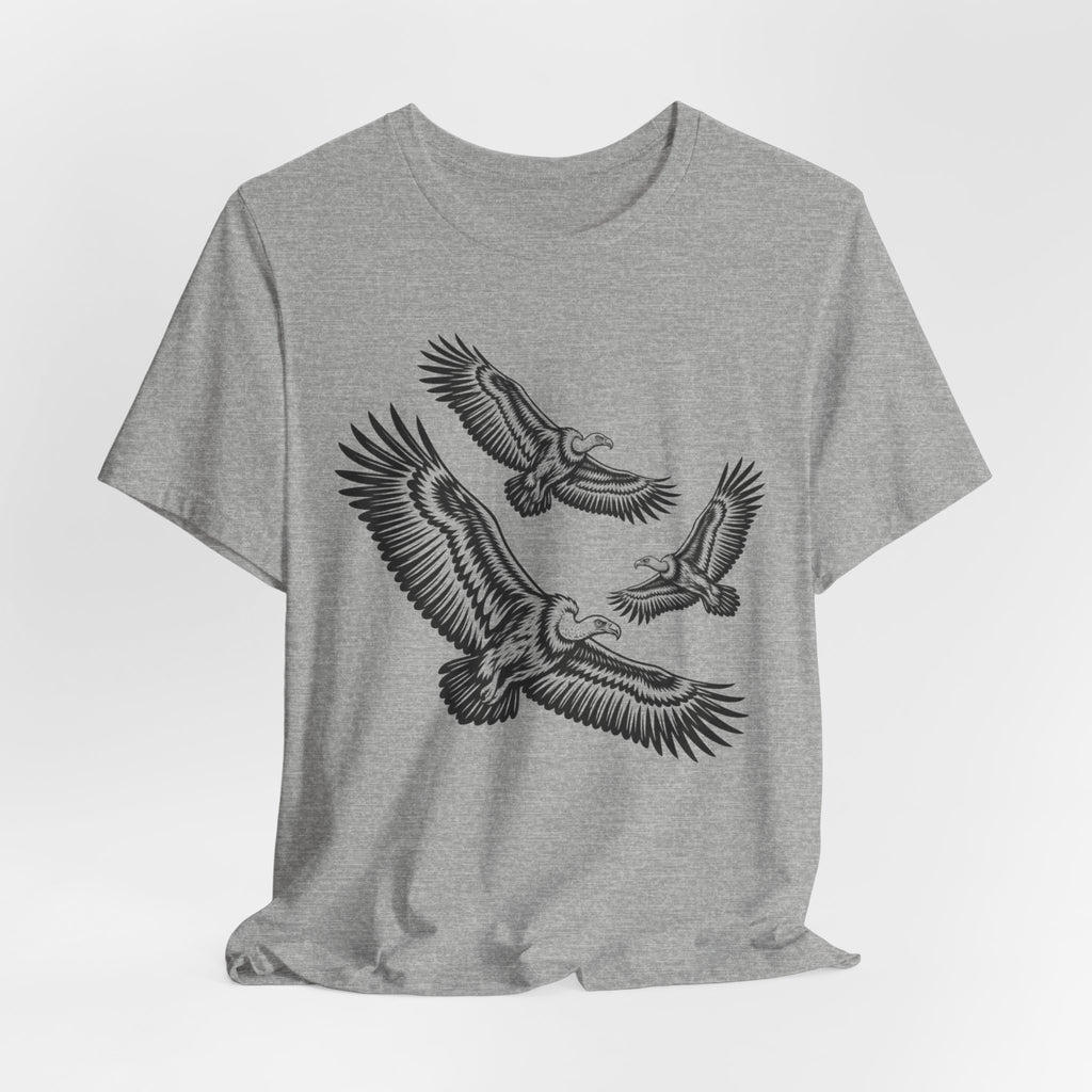 Vultures in Flight T-Shirt in White detail - vintage vultures in flight close-up graphic, Barely Outdoorsy Bella Canvas