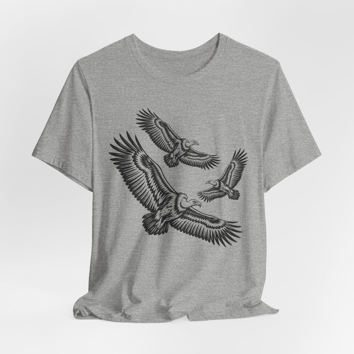 Vultures in Flight T-Shirt in White detail - vintage vultures in flight close-up graphic, Barely Outdoorsy Bella Canvas