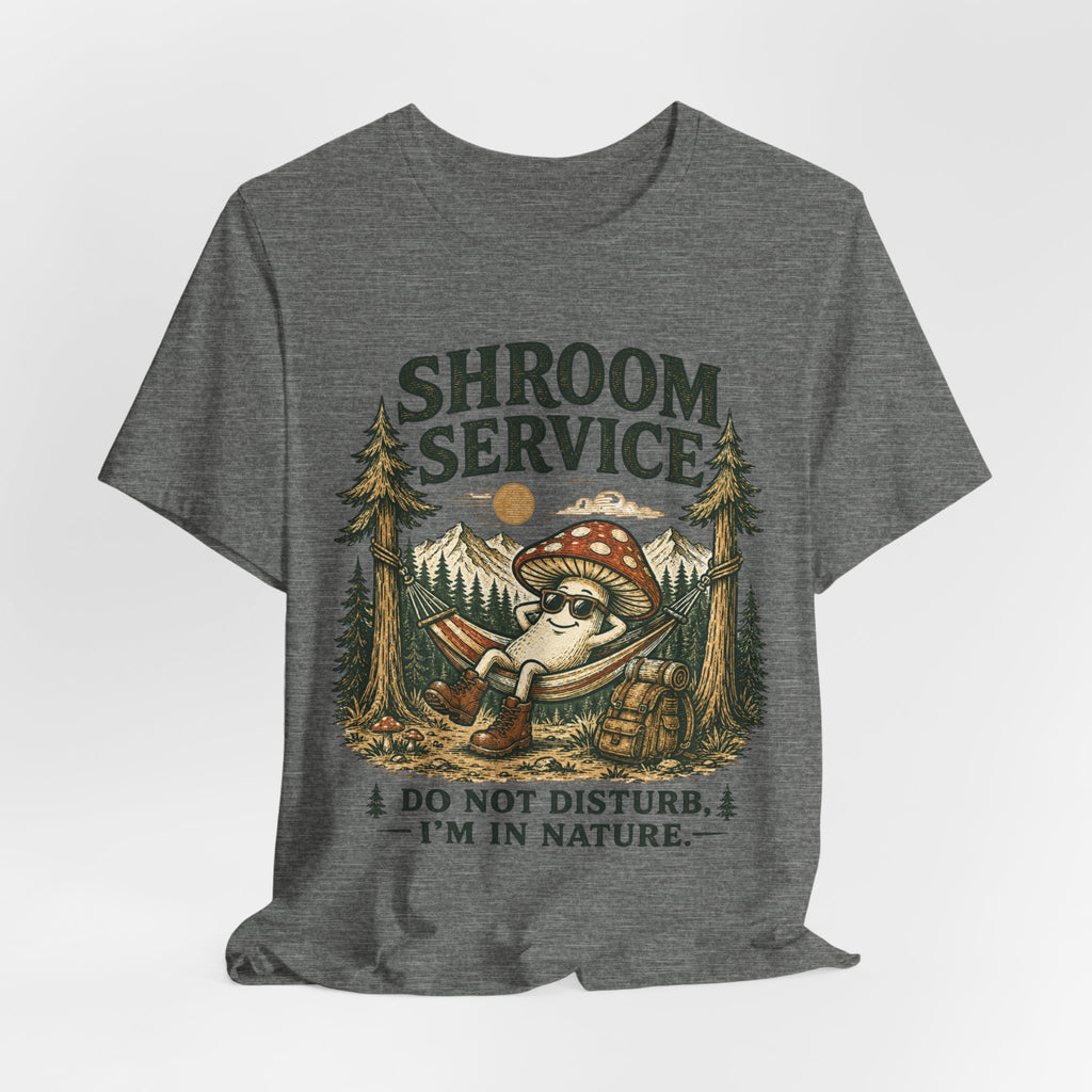 Shroom Service Tee in Vintage White - mushroom hammock mountains relax shirt, Barely Outdoorsy Bella Canvas 3001