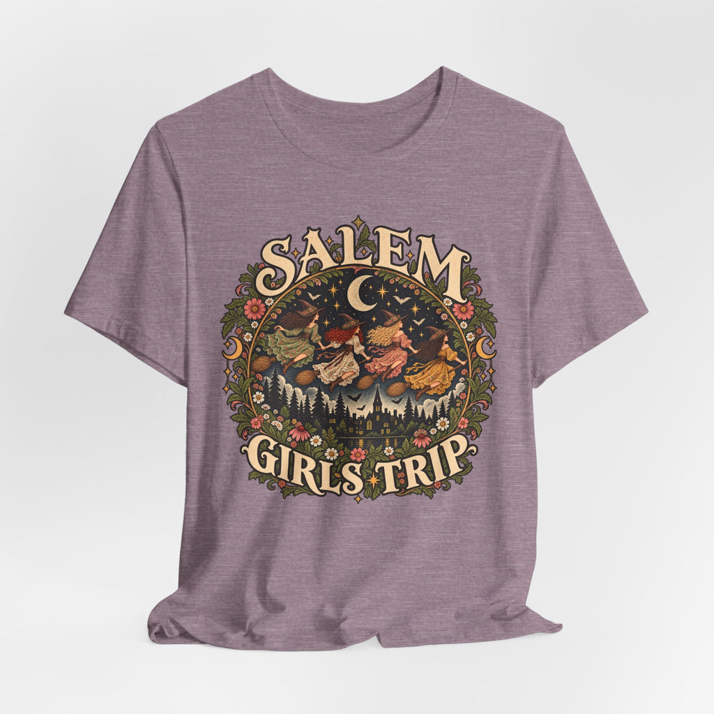 Salem Girls Trip Witch Tee in White - funny Salem coven Halloween shirt, Barely Outdoorsy Bella Canvas 3001