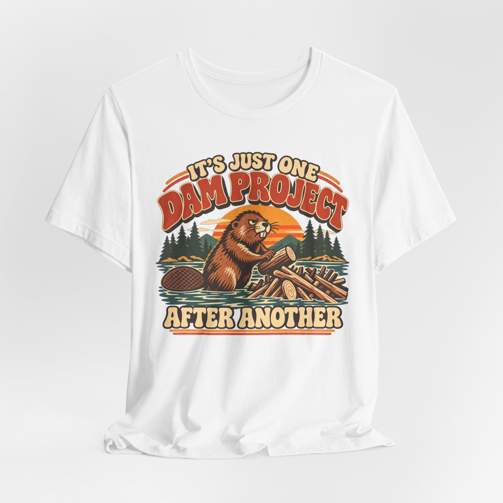 One Dam Project After Another Beaver T-Shirt in Heather Green - funny beaver dam project pun humor graphic tee, Barely Outdoorsy