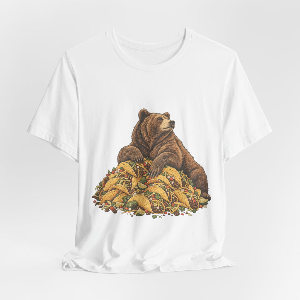 Taco Coma Bear T-Shirt in Heather Red - funny taco coma bear food humor graphic tee, Barely Outdoorsy