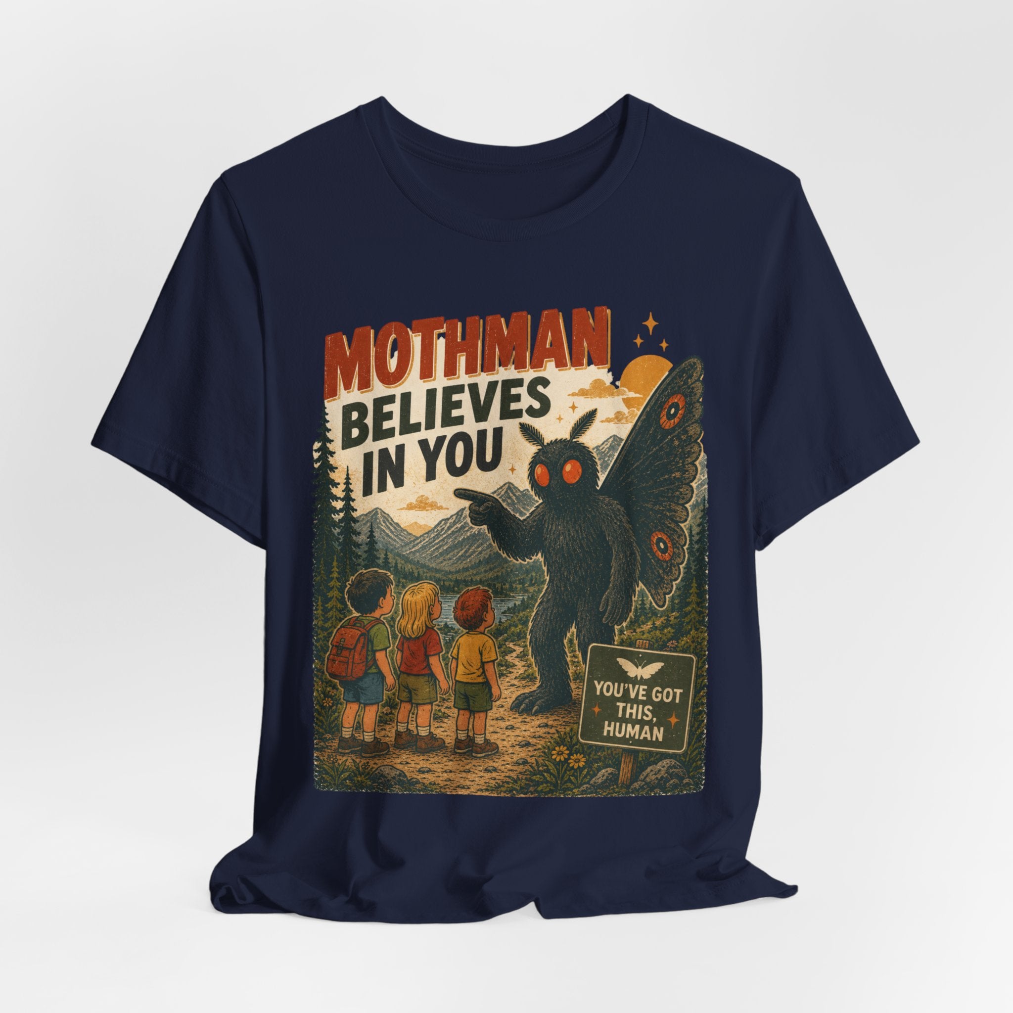 Mothman Believes In You Tee in Brown - funny Mothman believes humor shirt, Barely Outdoorsy Bella Canvas 3001