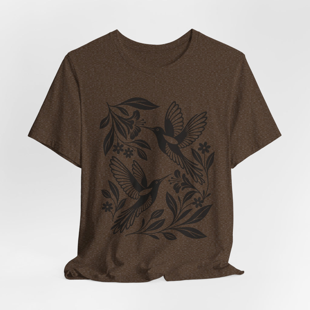 Hummingbird Minimalist Folk Art T-Shirt in White - minimalist folk art hummingbird birding graphic tee, Barely Outdoorsy