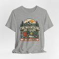 Mountains Are Calling Voicemail Tee in Heather True Royal - funny hiking voicemail humor shirt, Barely Outdoorsy