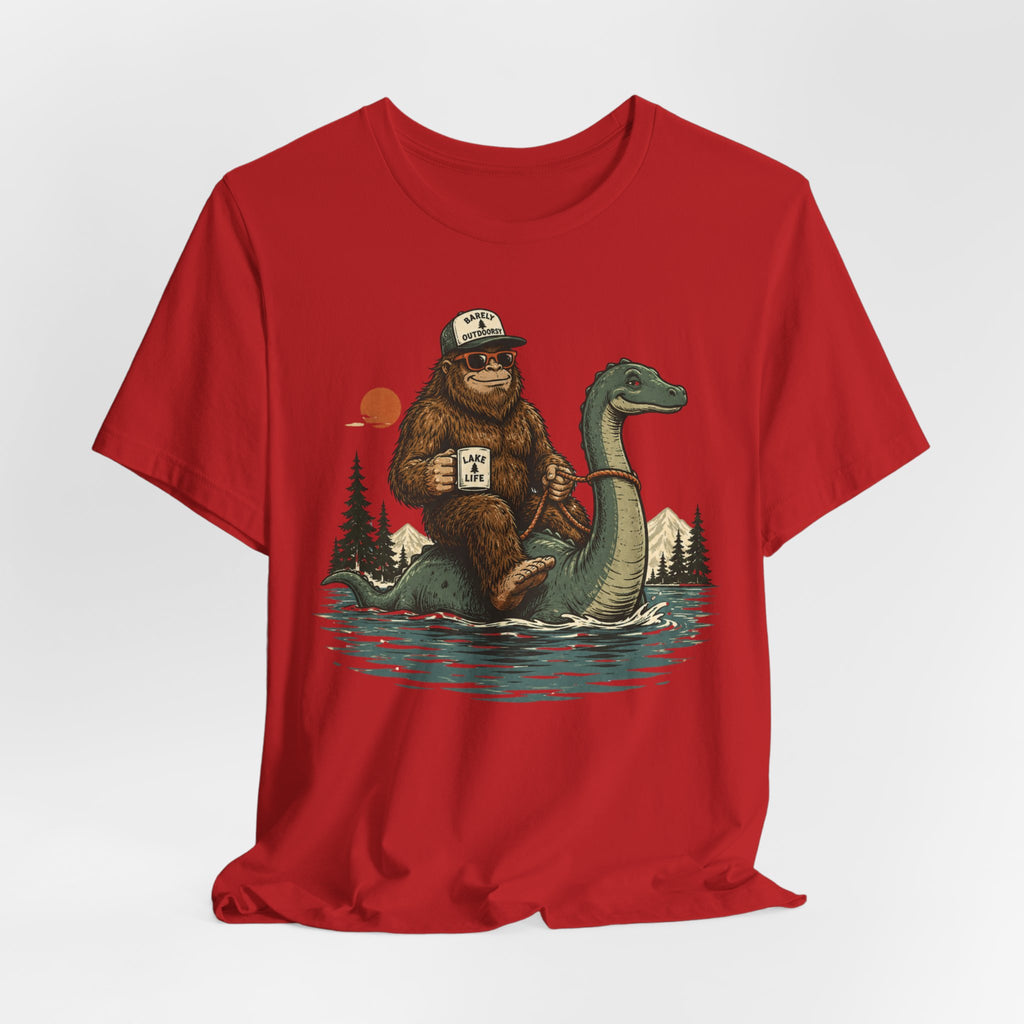 Bigfoot Riding Loch Ness Monster T-Shirt