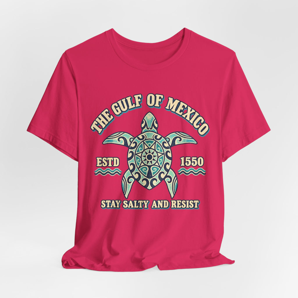 Gulf of Mexico Stay Salty and Resist Tee in Fuchsia - Gulf of Mexico resistance sea turtle shirt, Barely Outdoorsy Bella Canvas