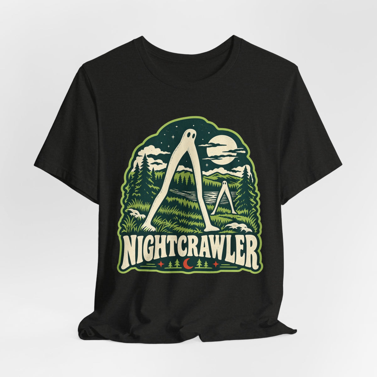 Fresno Nightcrawler Cryptid T-Shirt in White - funny Fresno Nightcrawler cryptid graphic tee, Barely Outdoorsy Bella Canvas