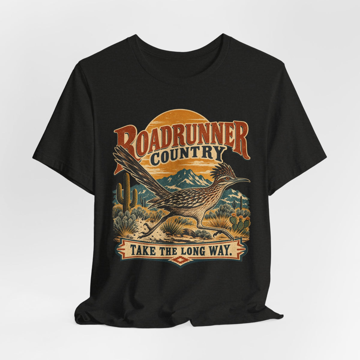 Roadrunner Country Tee in Maroon - retro roadrunner country Southwest shirt, Barely Outdoorsy
