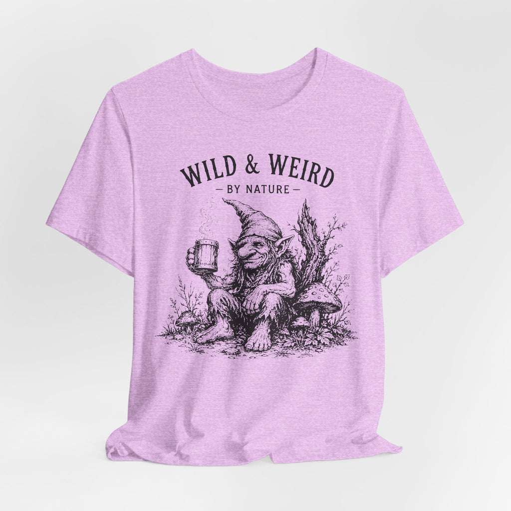 Wild and Weird By Nature T-Shirt in White detail - raccoon coffee wild weird close-up graphic, Barely Outdoorsy