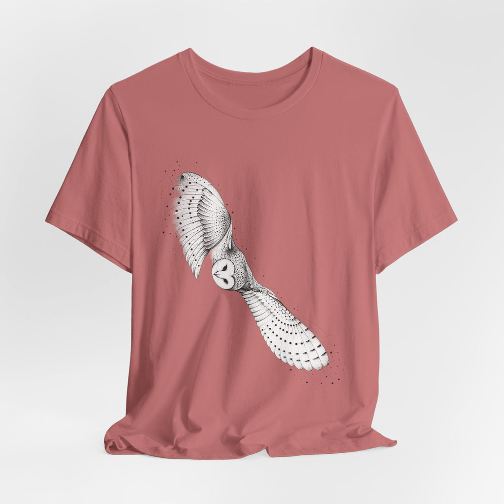 Barn Owl in Flight T-Shirt in Mauve - vintage naturalist barn owl graphic tee, Barely Outdoorsy