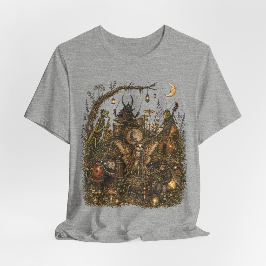 Bug Band Moonlight Concert T-Shirt in Heather True Royal - goblincore bug band concert graphic tee, Barely Outdoorsy Bella Canvas