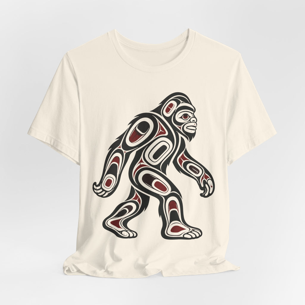 Northwest Tribal Bigfoot Tee in White - bold formline Bigfoot raven salmon shirt, Barely Outdoorsy