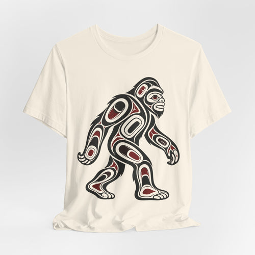 Northwest Tribal Bigfoot Tee in White - bold formline Bigfoot raven salmon shirt, Barely Outdoorsy