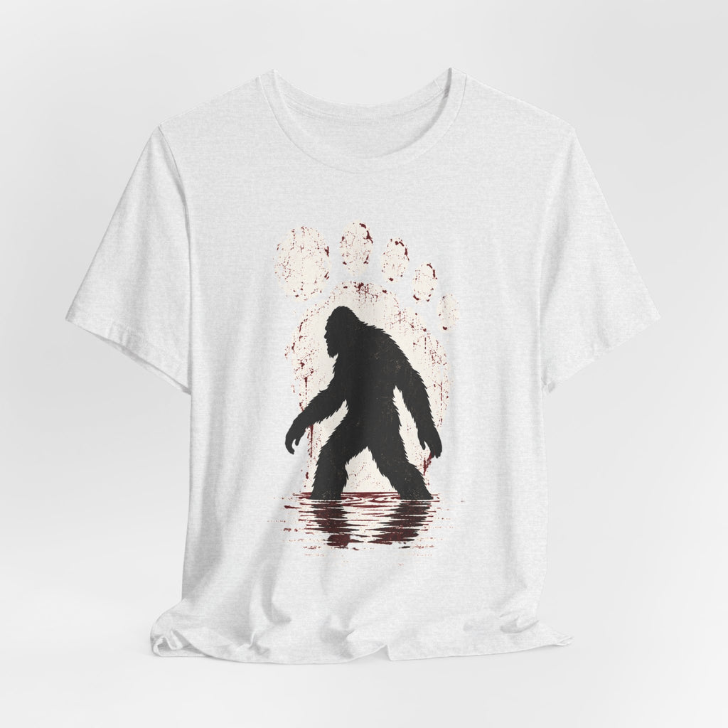 Bigfoot Paw Print Silhouette T-Shirt in Heather Peach - minimalist Sasquatch paw print tee, Barely Outdoorsy