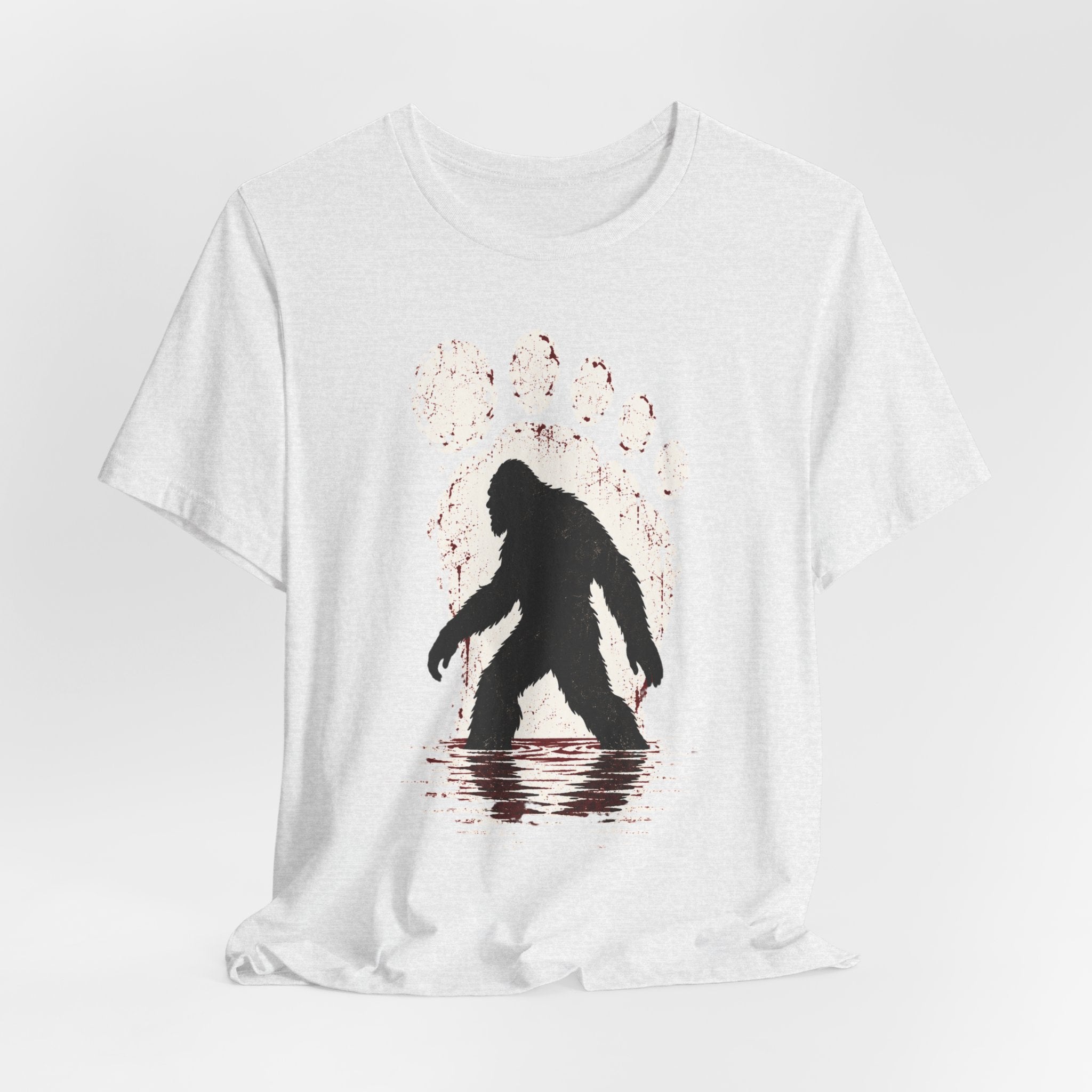 Bigfoot Paw Print Silhouette T-Shirt in Heather Peach - minimalist Sasquatch paw print tee, Barely Outdoorsy