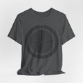Journey Labyrinth Tee flat lay Asphalt - unisex crew neck spiral maze graphic tee, Barely Outdoorsy