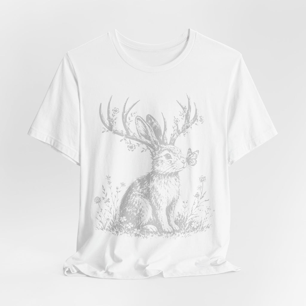 Person wearing jackalope wildflower shirt vintage outdoor lifestyle photo