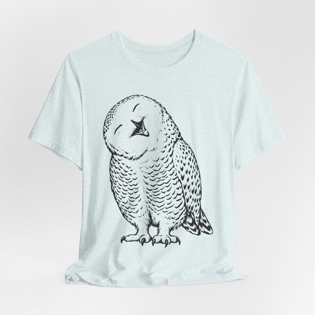 Owl Fine Line T-Shirt flat lay Athletic Heather - unisex crew neck fine line owl graphic tee, Barely Outdoorsy