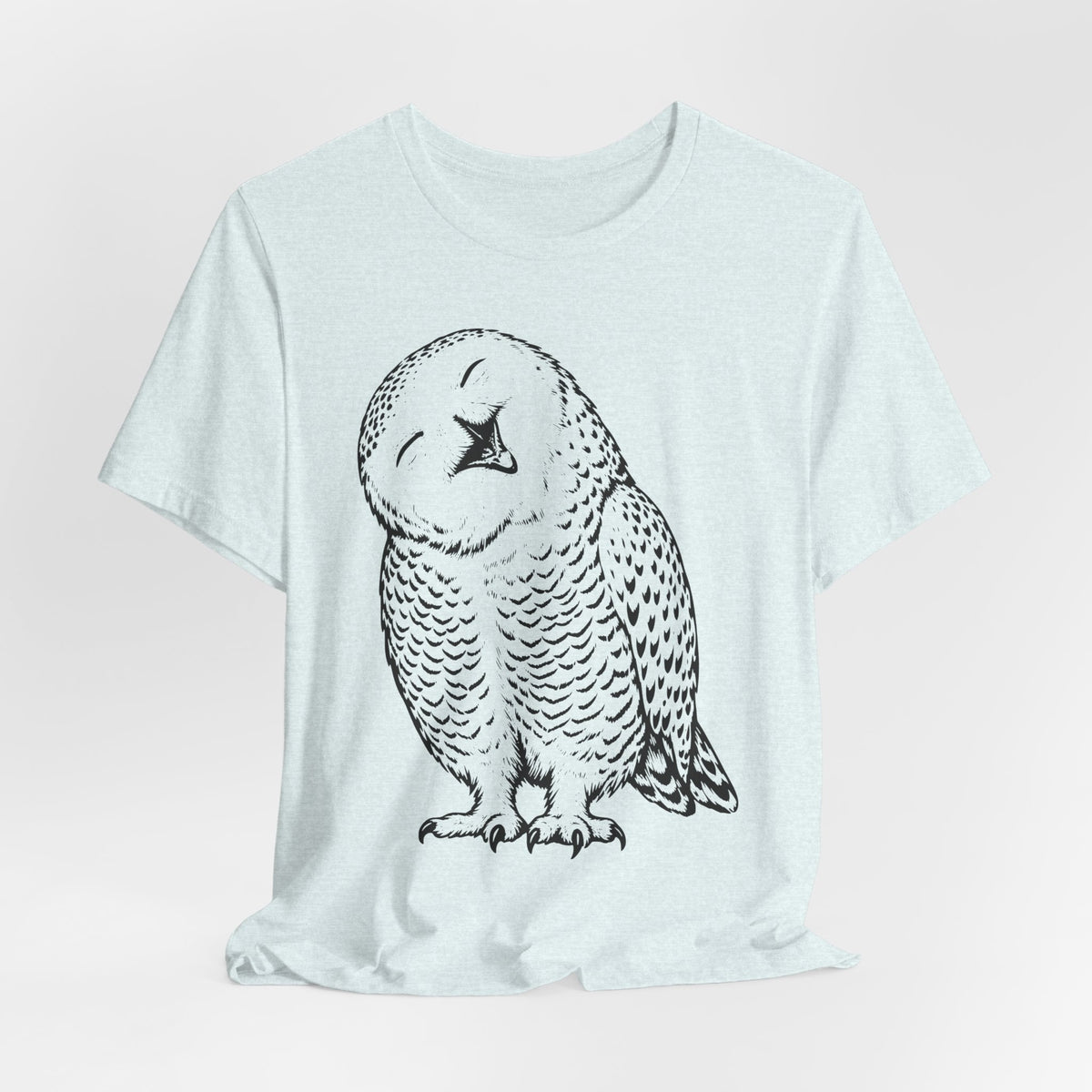 Owl Fine Line T-Shirt flat lay Athletic Heather - unisex crew neck fine line owl graphic tee, Barely Outdoorsy