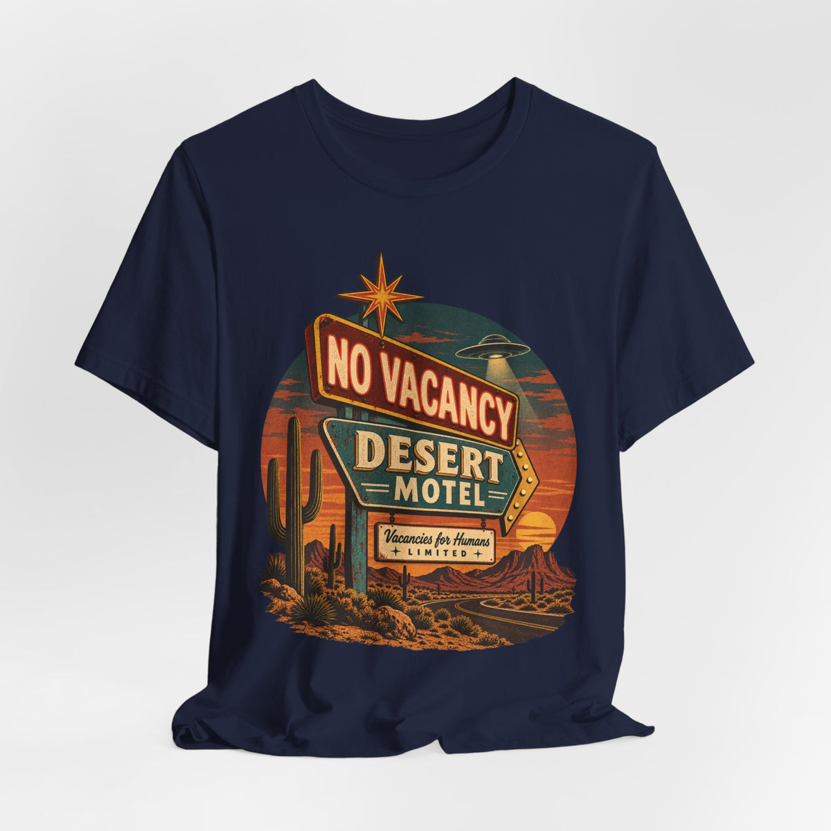 Desert Motel No Vacancy UFO T-Shirt in Heather Peach - retro desert motel UFO graphic tee, Barely Outdoorsy